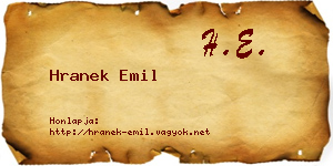 Hranek Emil névjegykártya
